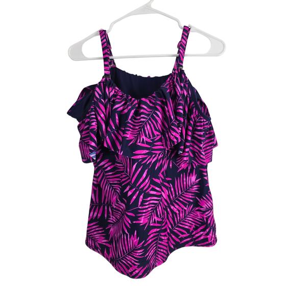 Island Escape Swim Top 18 Womens Plus Size Blue Pink Underewired Padded Beach - Picture 1 of 5